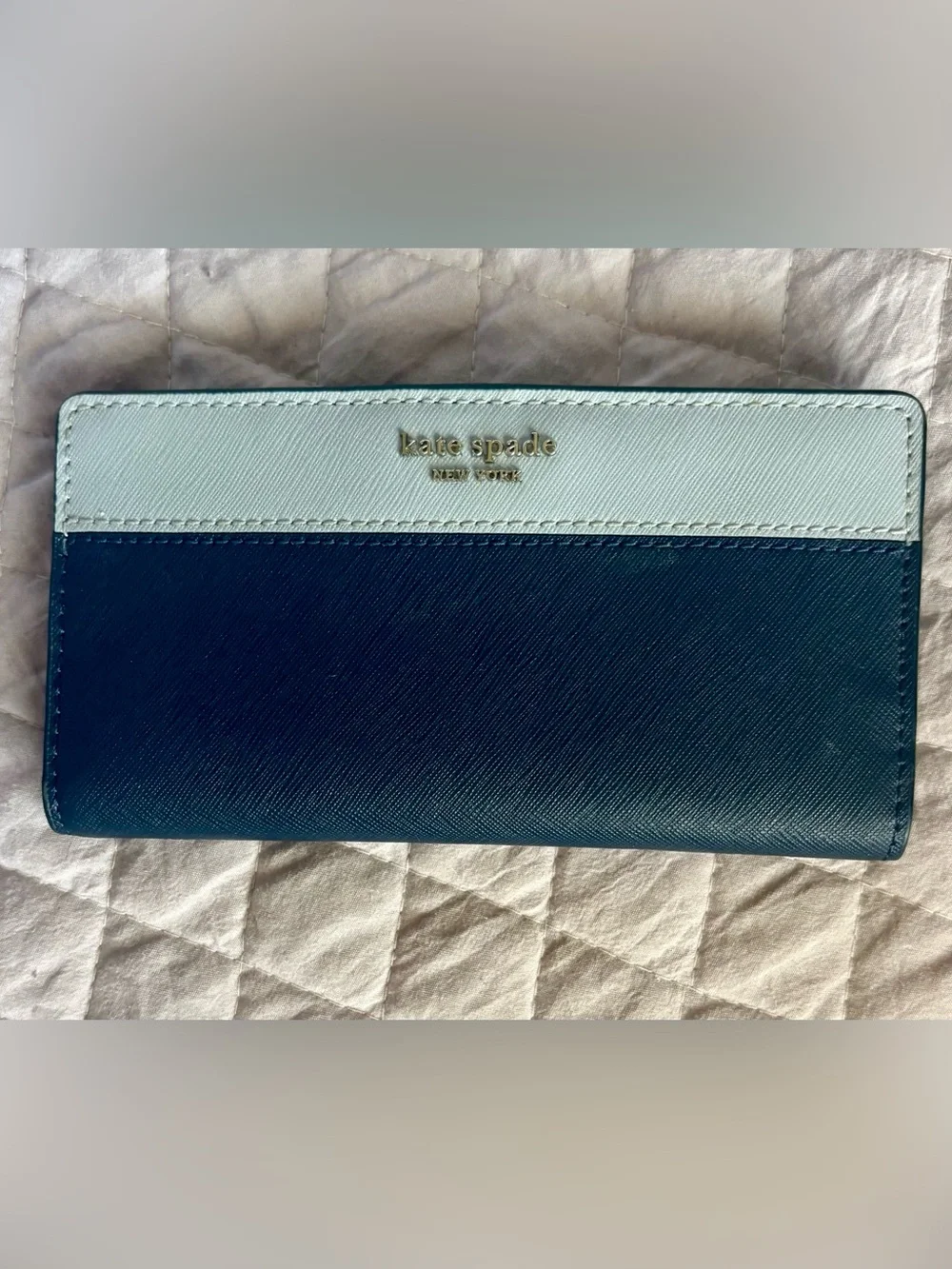 Kate Spade Staci Large Wallet Colorblock Navy Blue And Baby Blue